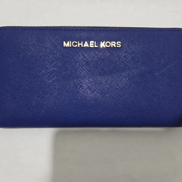 Michael Kors Jetset Lg Card Case Carryall Leather Wallet Blue Sapphire - Picture 2 of 7